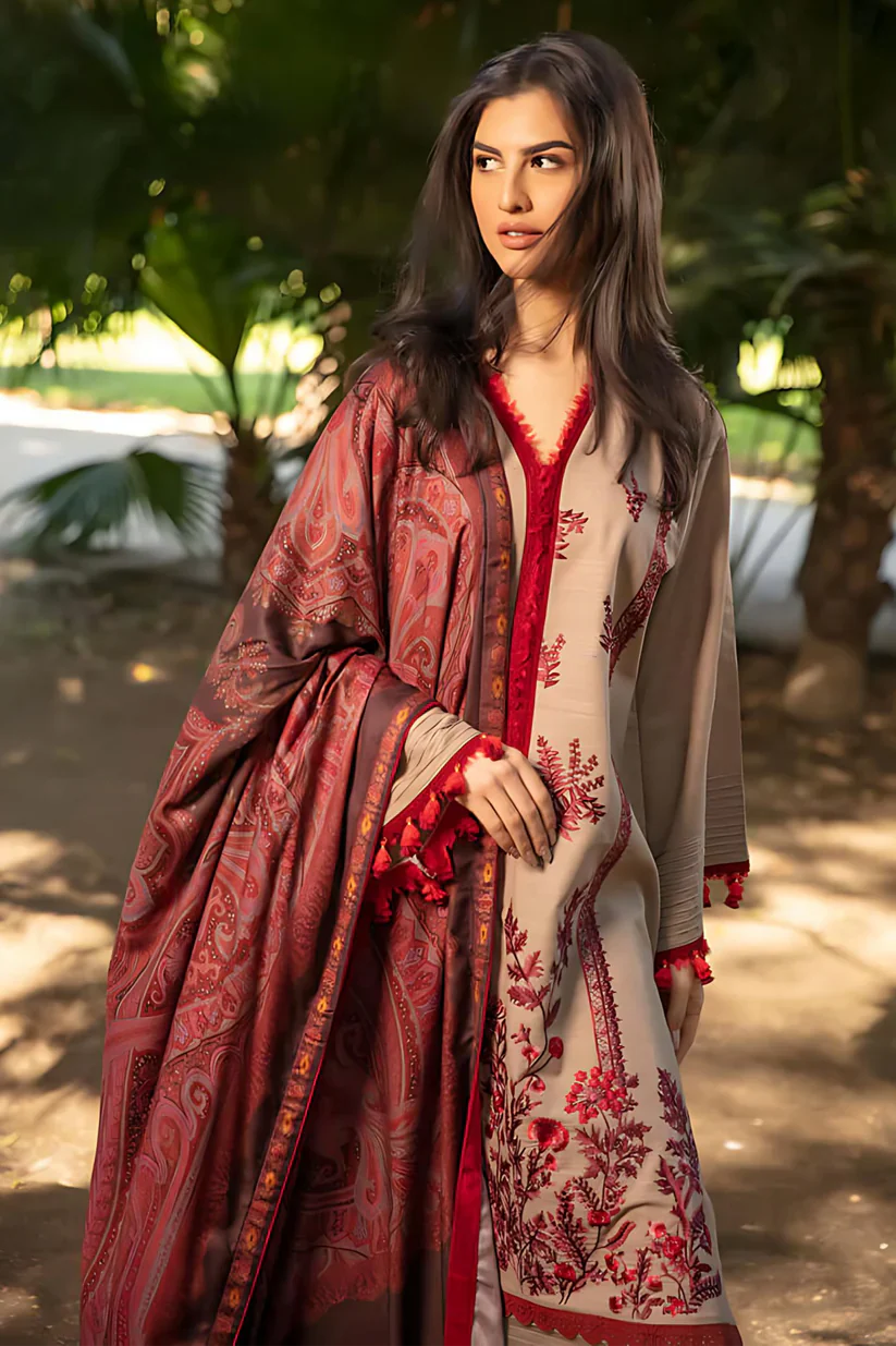 ZAINAB CHOTTANI -3PC LAWN EMBROIDERED SHIRT WITH MONARK PRINT DUPATTA AND TROUSER -D-3508