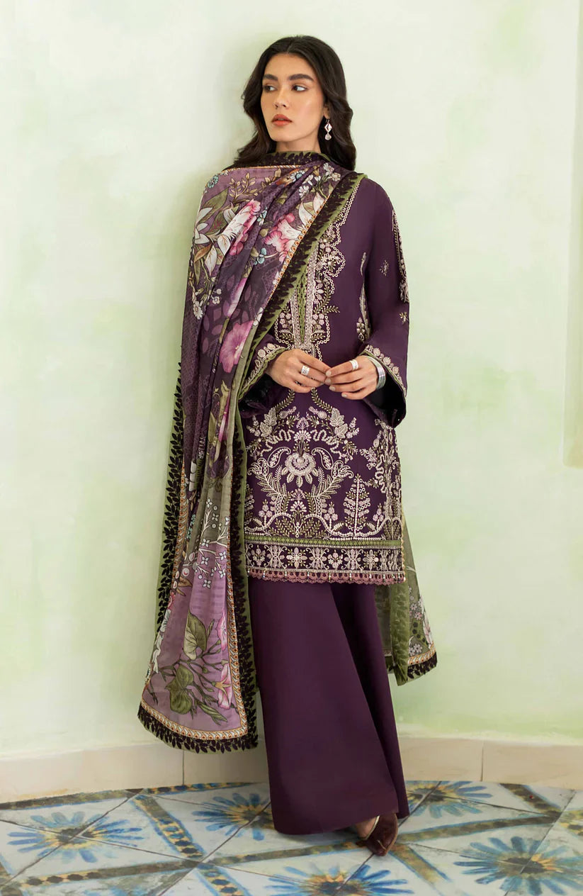 SERAN- 3PC LAWN EMBROIDERED SHIRT MONARK PRINTED DUPATTA AND TROUSER-D-2824