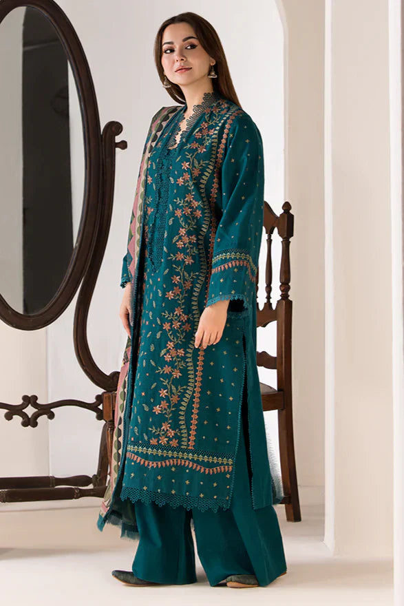 SOBIA NAZIR- 3PC LAWN EMBROIDERED SHIRT WITH MONARK PRINTED DUPATTA AND TROUSER-D-3569
