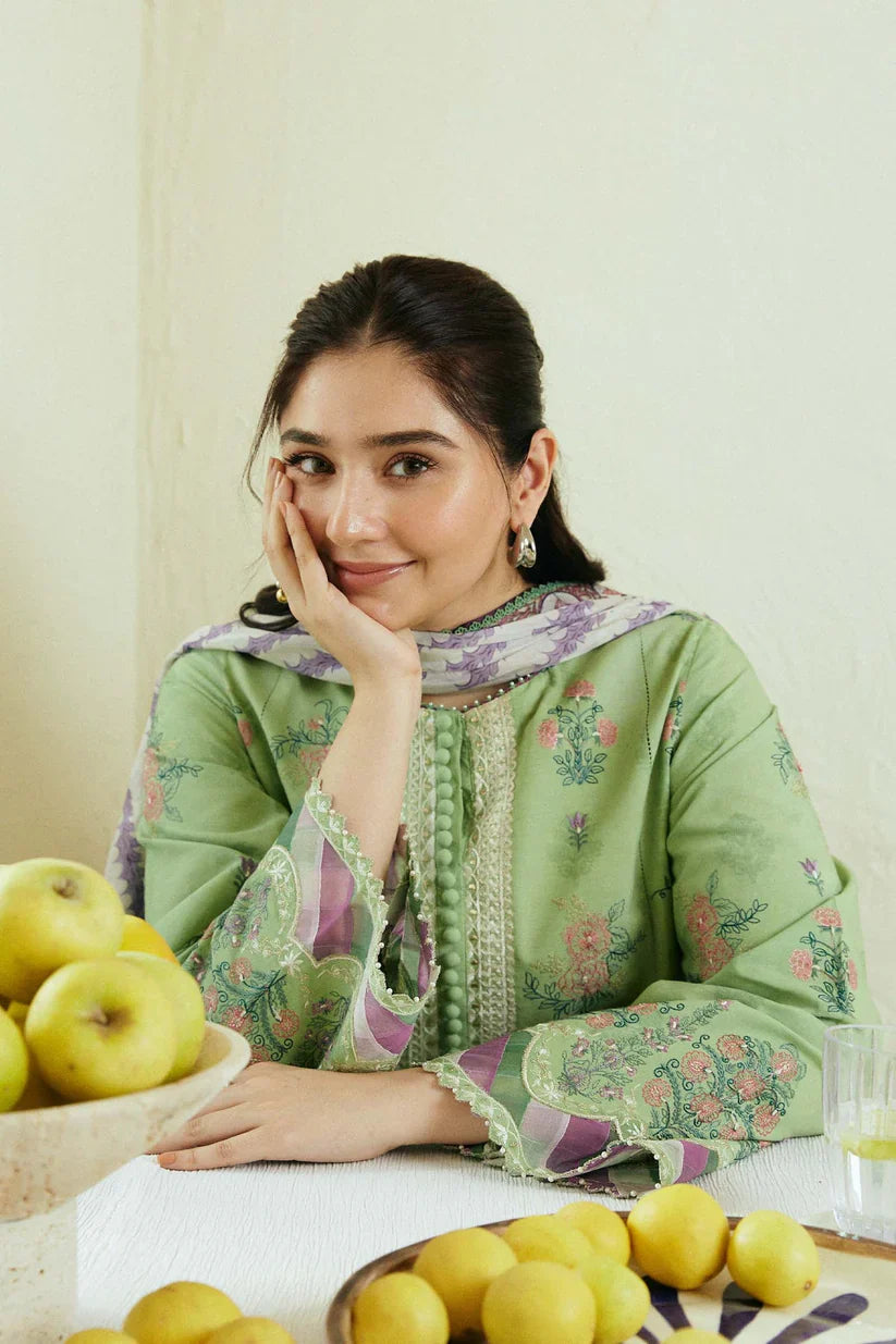 ZAHRA SHAHJAHAN- 3PC LAWN EMBROIDERED SHIRT WITH MONARK PRINT DUPATTA & EMB TROUSER -D-3571