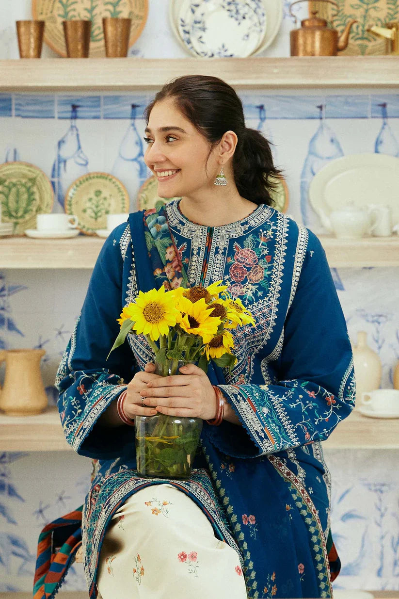 ZAHRA SHAHJAHAN- 3PC LAWN EMBROIDERED SHIRT WITH MONARK PRINT DUPATTA & EMB TROUSER-D-3552