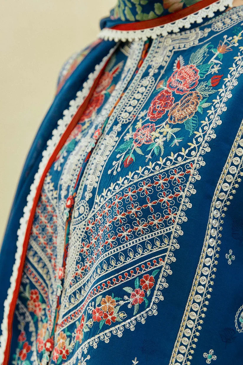 ZAHRA SHAHJAHAN- 3PC LAWN EMBROIDERED SHIRT WITH MONARK PRINT DUPATTA & EMB TROUSER-D-3552