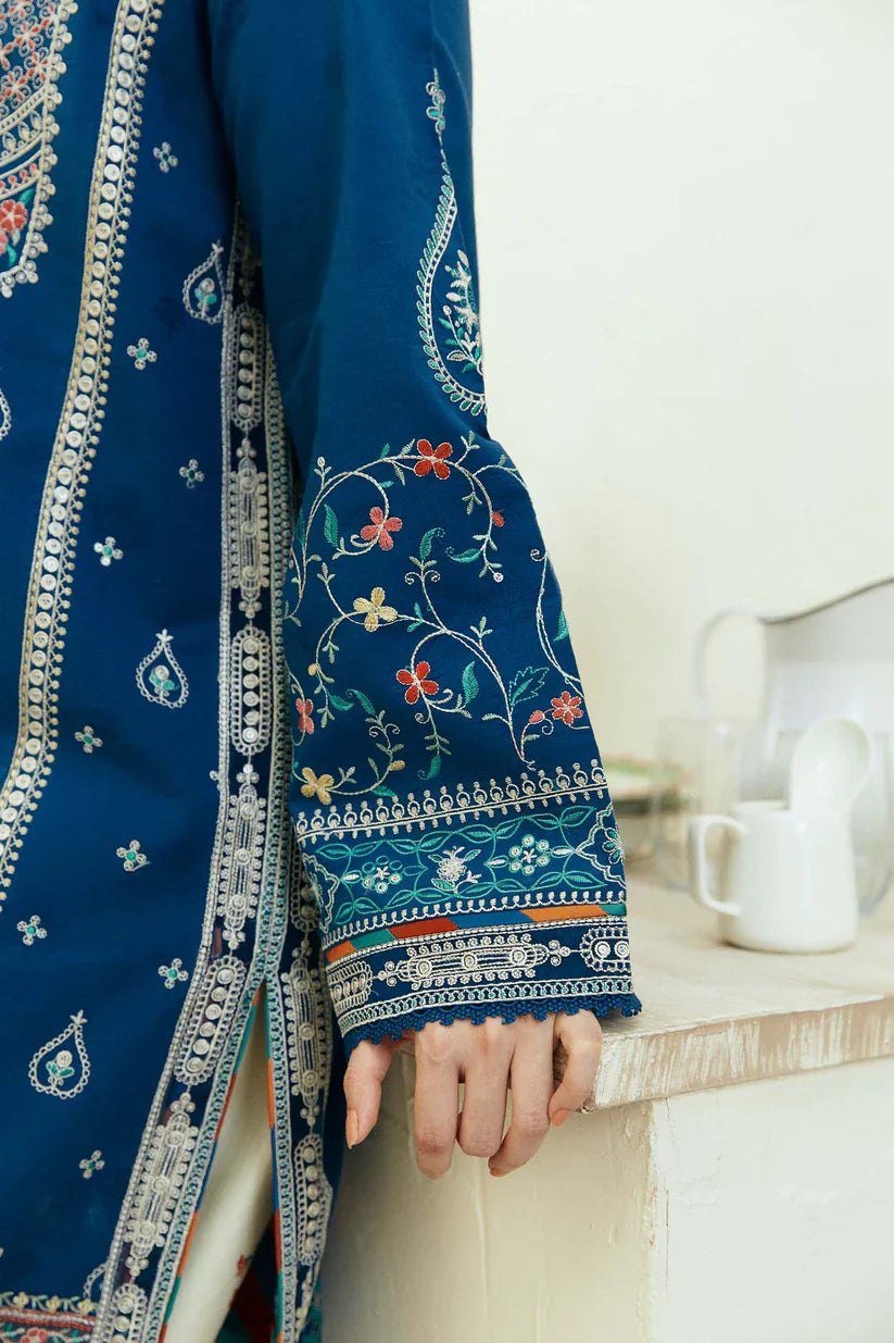 ZAHRA SHAHJAHAN- 3PC LAWN EMBROIDERED SHIRT WITH MONARK PRINT DUPATTA & EMB TROUSER-D-3552