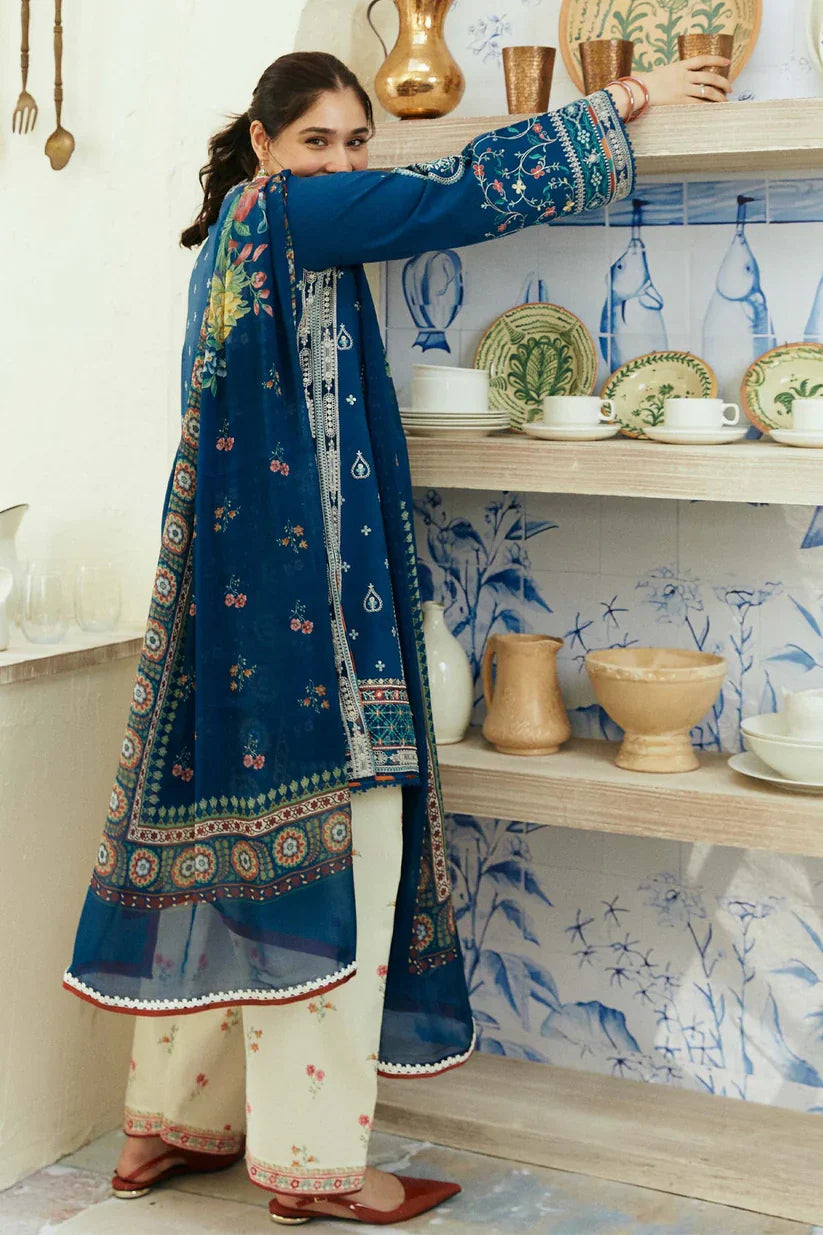 ZAHRA SHAHJAHAN- 3PC LAWN EMBROIDERED SHIRT WITH MONARK PRINT DUPATTA & EMB TROUSER-D-3552