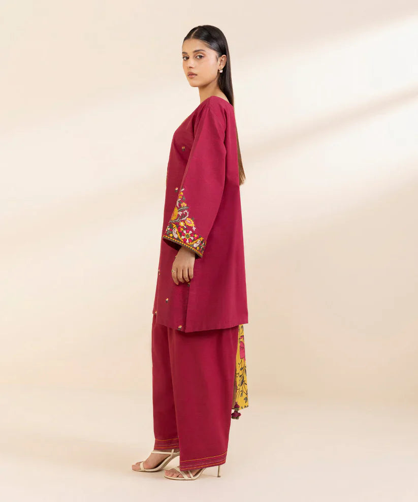 SAPPHIRE-3PC LAWN EMBROIDERED SHIRT WITH MONARK PRINT DUPATTA AND TROUSER-D-3607