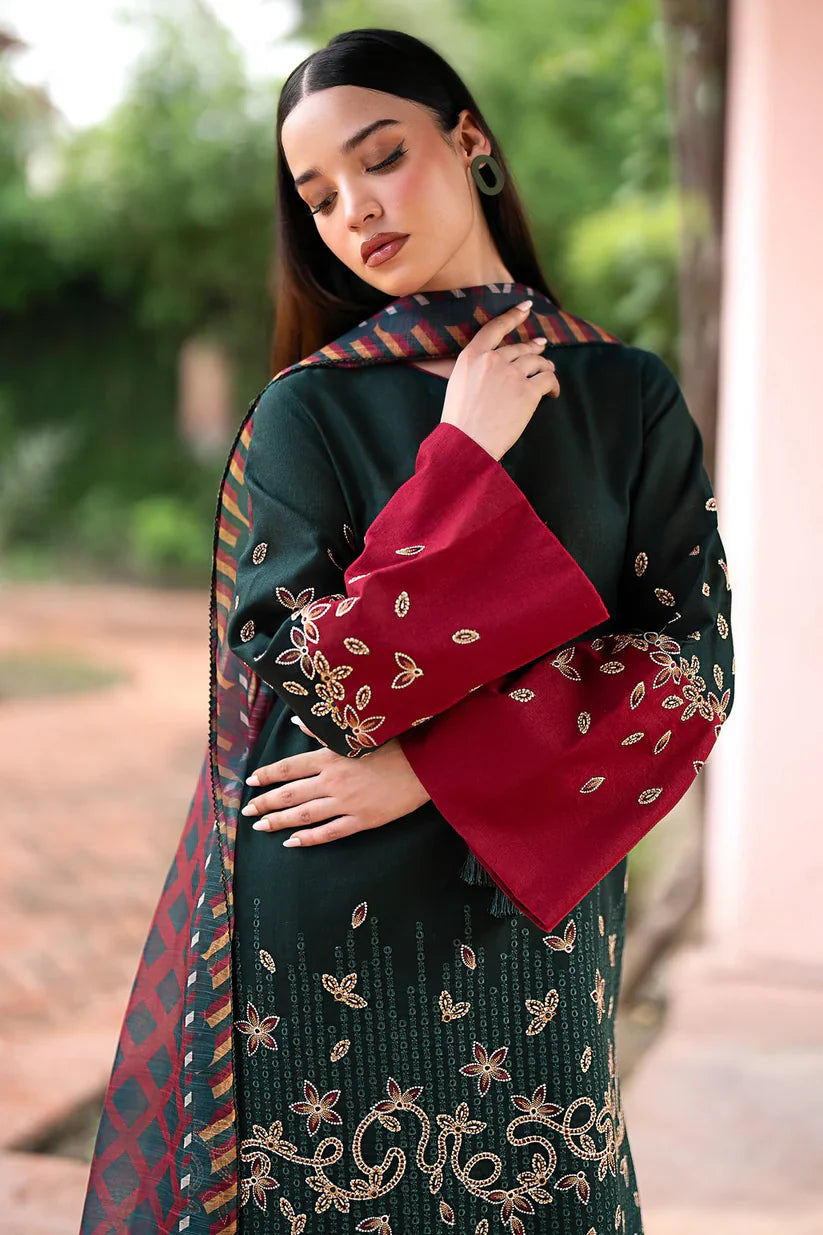 JAZMIN-3PC LAWN EMBROIDRED SHIRT WITH MONARK PRINT DUPATTA AND TROUSER-D-3605