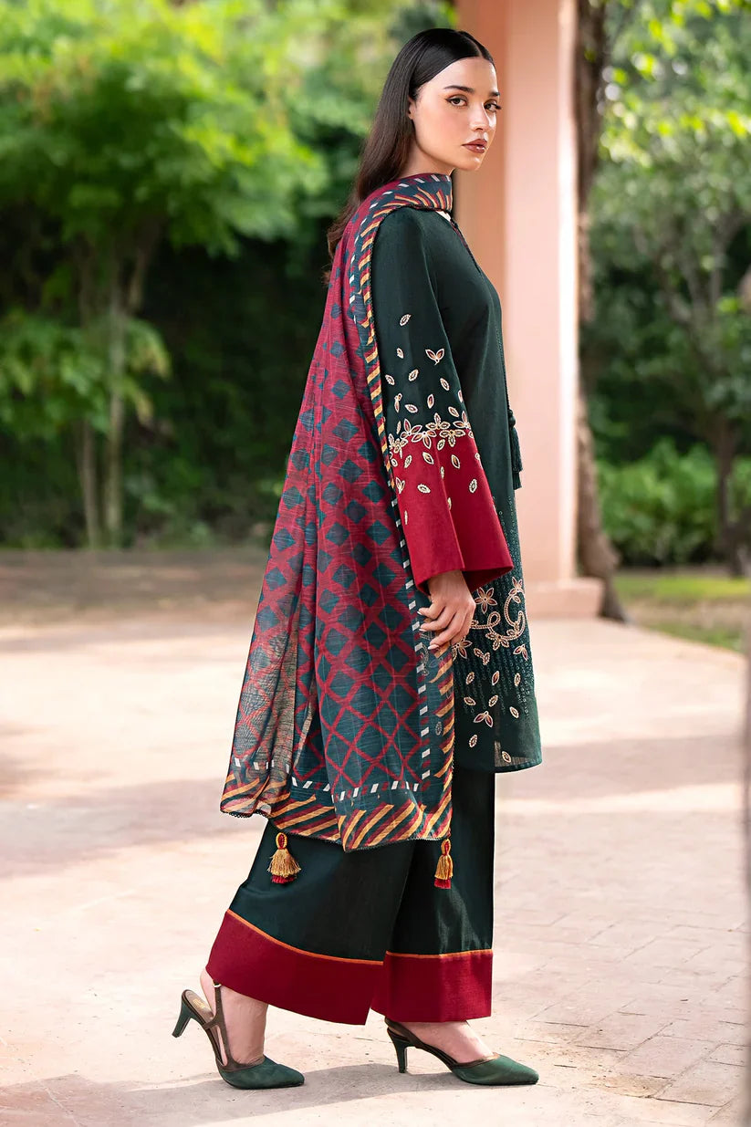 JAZMIN-3PC LAWN EMBROIDRED SHIRT WITH MONARK PRINT DUPATTA AND TROUSER-D-3605