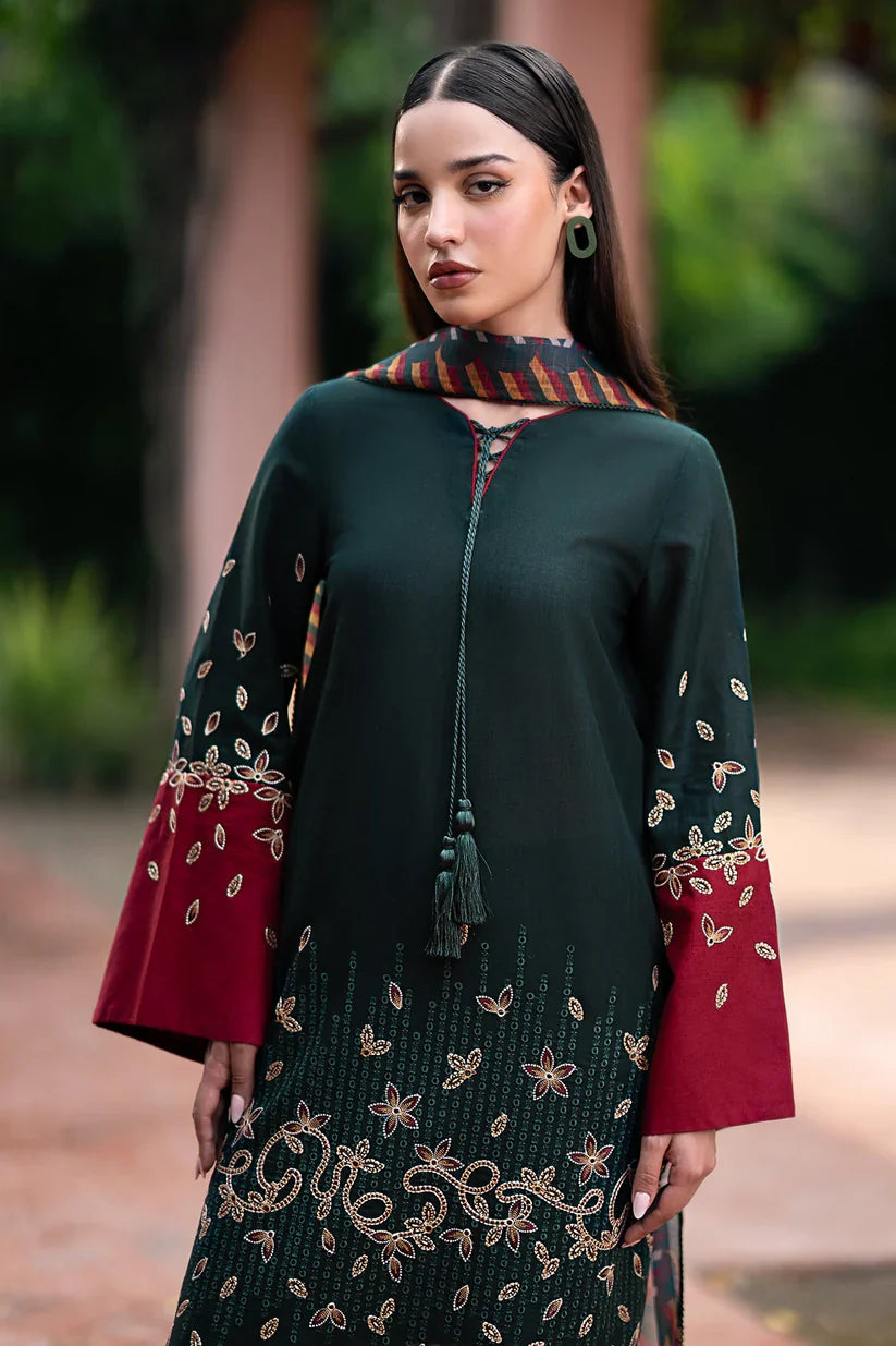 JAZMIN-3PC LAWN EMBROIDRED SHIRT WITH MONARK PRINT DUPATTA AND TROUSER-D-3605