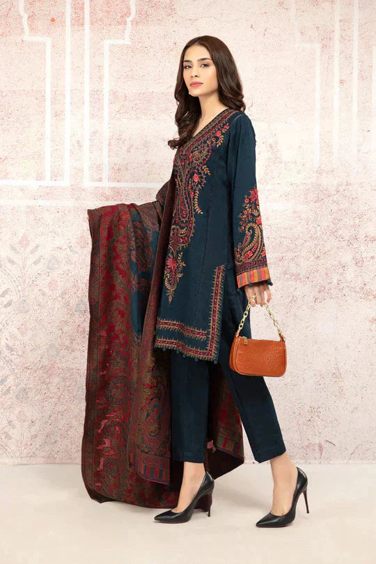 MARIA B-3PC LAWN EMBROIDRED SHIRT WITH MONARK PRINT DUPATTA AND TROUSER-D-3555