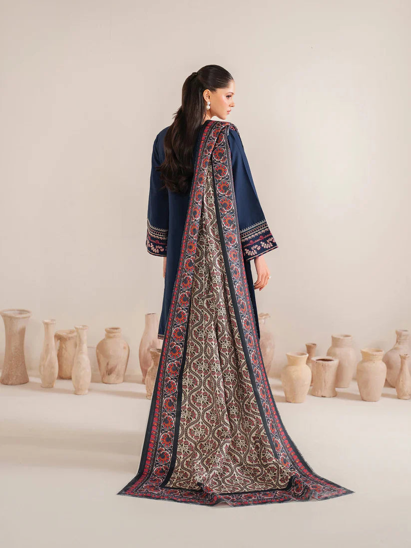 GARNET-3PC LAWN EMBROIDERED SHIRT WITH MONARK PRINT DUPATTA & LAWN TROUSER-D-3540