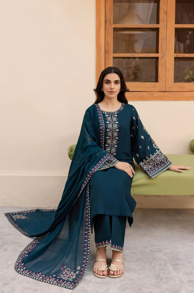 Batik - 3PC Lawn Embroidered Shirt with Embroidered Chiffon Dupatta (Unstitched)