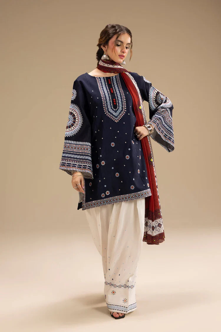 BAROQUE UNSTITCHED 3PC DHANAK EMBROIDERED WITH DIGITAL PRINT SHAWL
