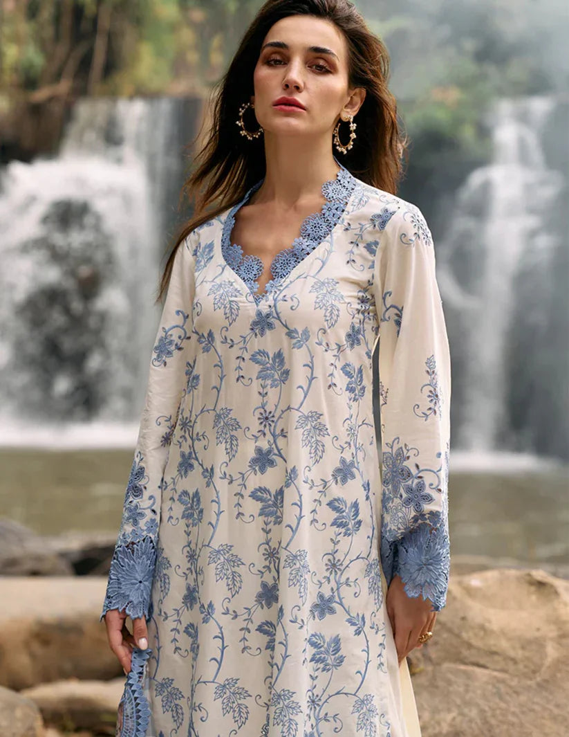 IMAGE-3PC LAWN EMBROIDERED SHIRT WITH MONARK PRINT DUPATTA & LAWN TROUSER-D-3597