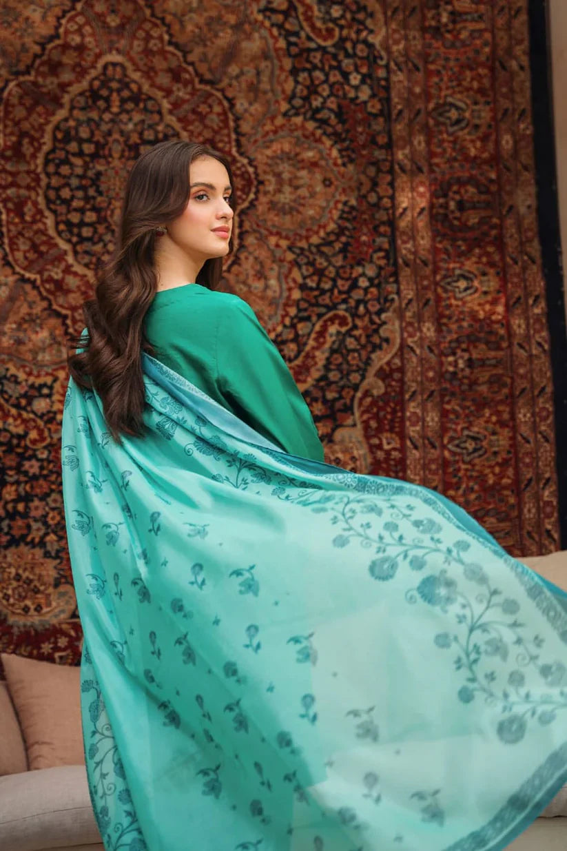 ZIVA-3PC LAWN EMBROIDERED SHIRT WITH MONARK PRINTED DUPATTA AND TROUSER-D-3539
