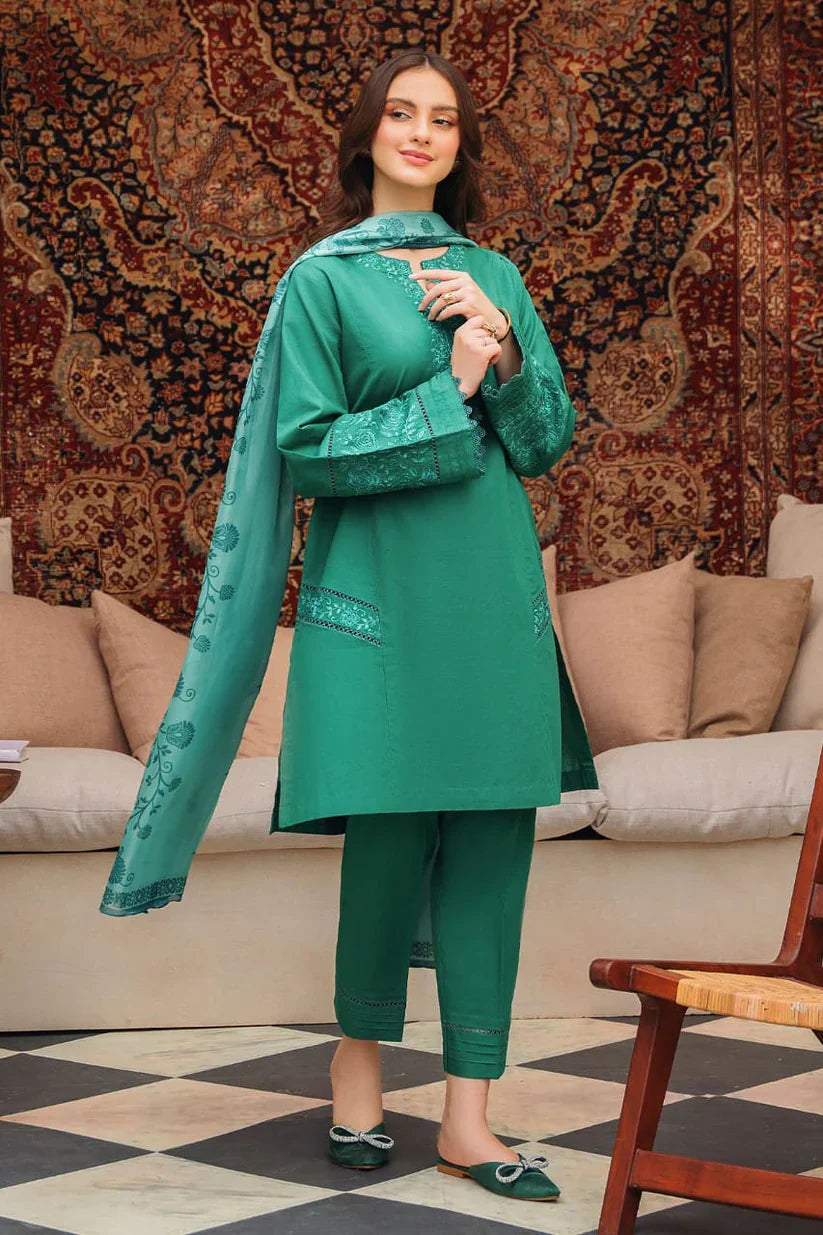 ZIVA-3PC LAWN EMBROIDERED SHIRT WITH MONARK PRINTED DUPATTA AND TROUSER-D-3539