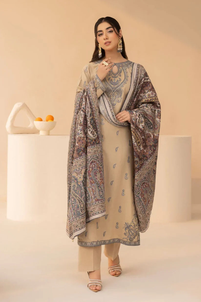 MOHAGNI.-3PC LAWN EMBROIDERED SHIRT WITH MONARK PRINT DUPATTA AND TROUSER-D-3641