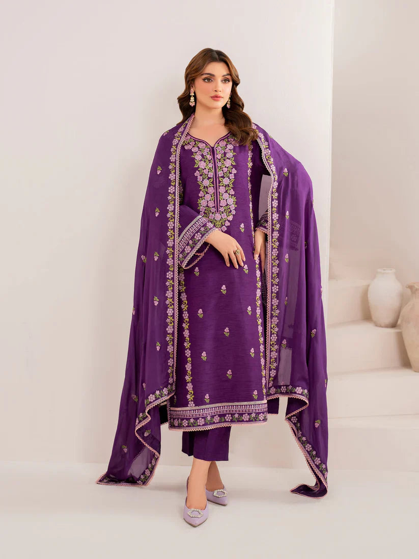 GARNET-3PC LAWN EMBROIDERED SHIRT WITH CHIFFON EMBROIDERED DUPATTA AND TROUSER-D-3613