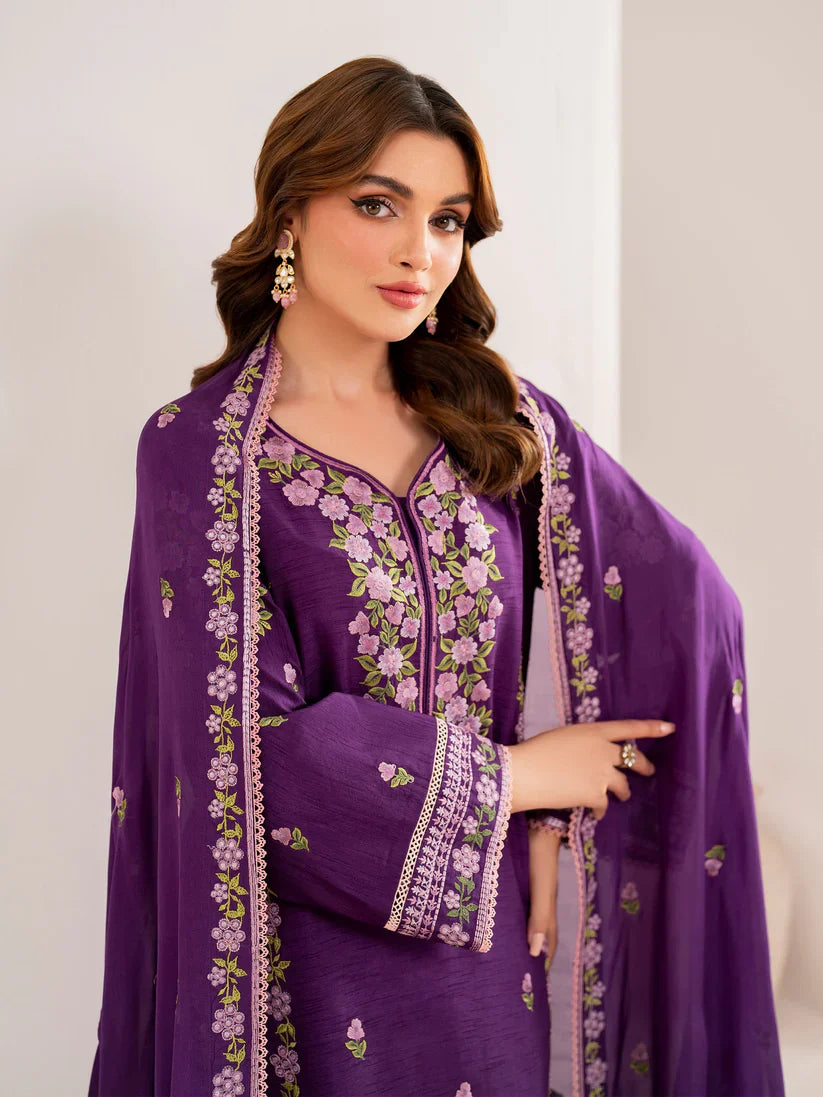 GARNET-3PC LAWN EMBROIDERED SHIRT WITH CHIFFON EMBROIDERED DUPATTA AND TROUSER-D-3613