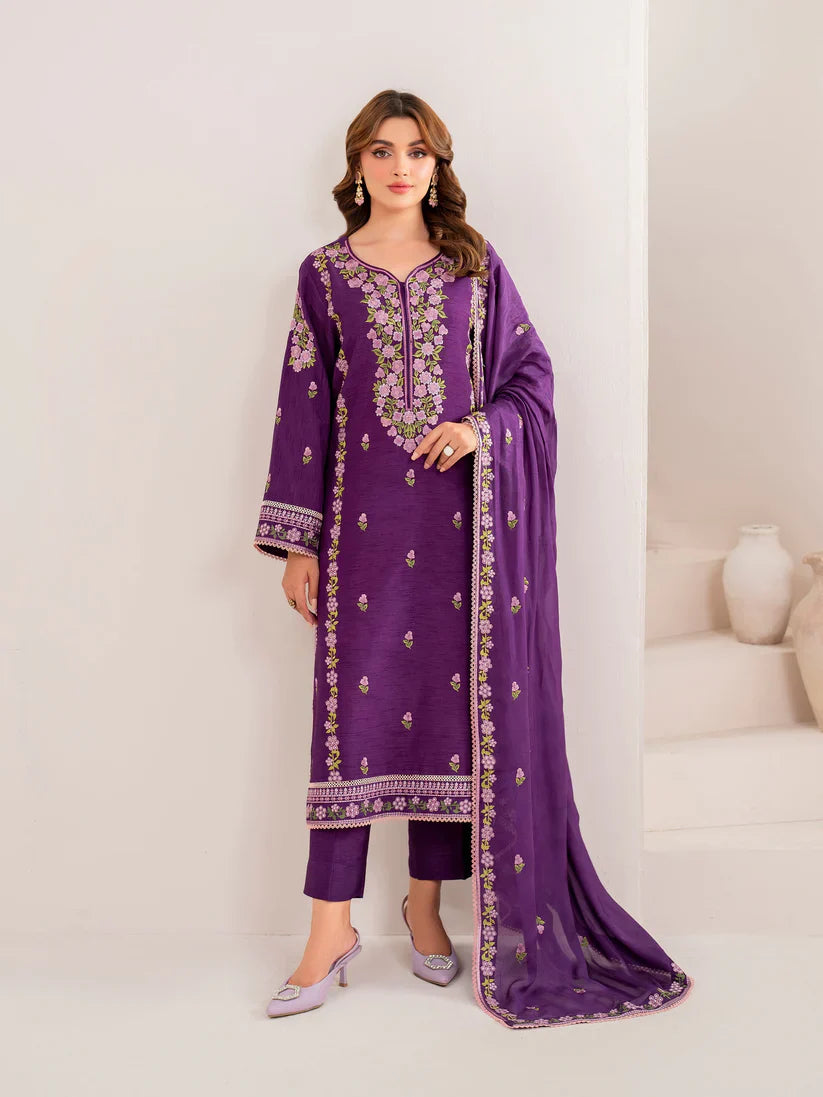 GARNET-3PC LAWN EMBROIDERED SHIRT WITH CHIFFON EMBROIDERED DUPATTA AND TROUSER-D-3613