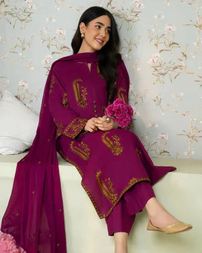 SAPPHIRE-3PC LAWN EMBROIDERED SHIRT WITH BAMBER CHIFFON EMBROIDERED DUPATTA AND LAWN TROUSER-D-3636