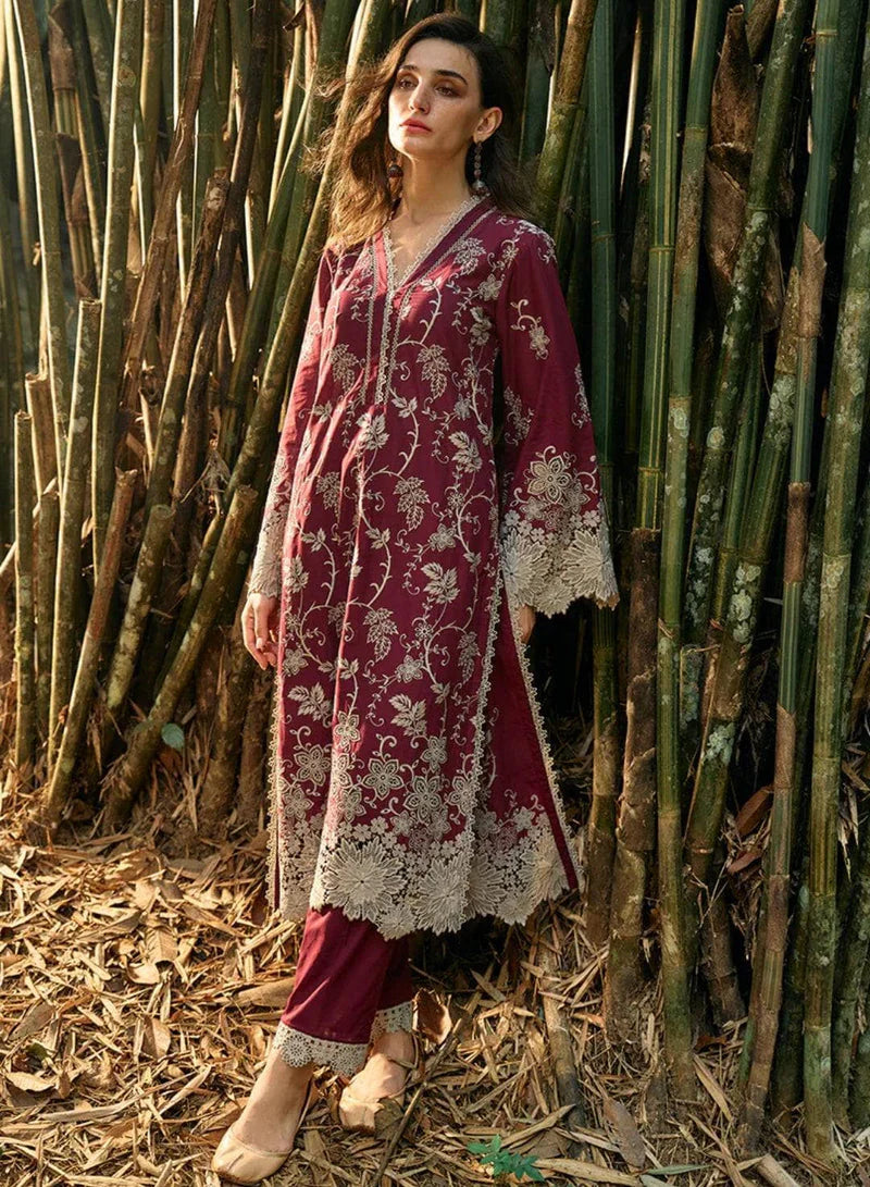 IMAGE-3PC LAWN EMBROIDERED SHIRT WITH MONARK PRINTED DUPATTA & TROUSER-D-3598
