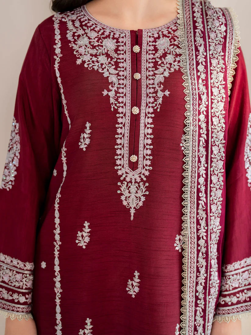 GARNET-3PC LAWN EMBROIDERED SHIRT WITH CHIFFON EMBROIDERED DUPATTA AND TROUSER-D-3554