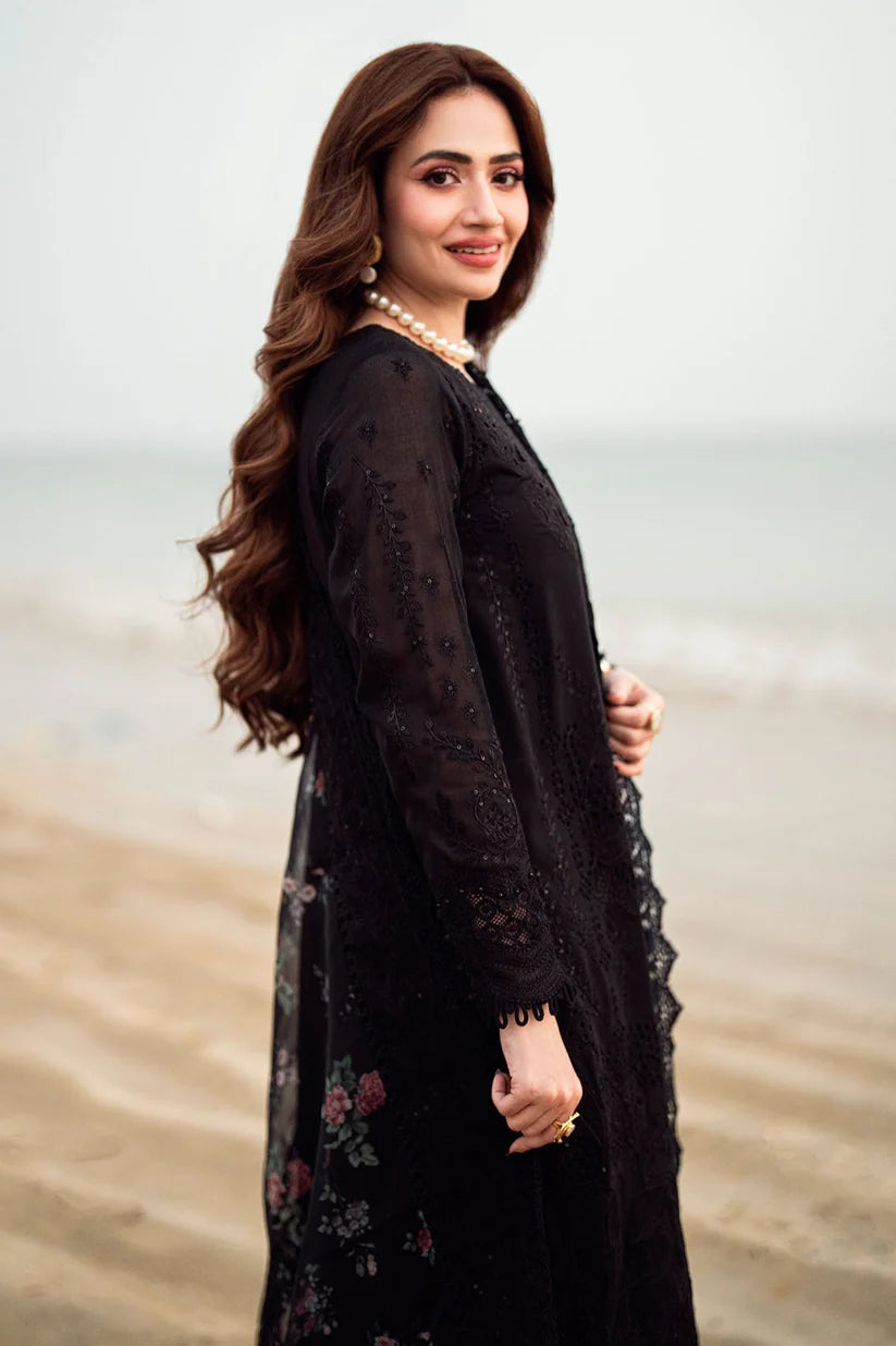 NUREH-3PC LAWN CHIKENKARI LASER EMBROIDERED SHIRT WITH ORGANZA EMBROIDERED PRINT DUPATTA-3667-EID FESTIVE