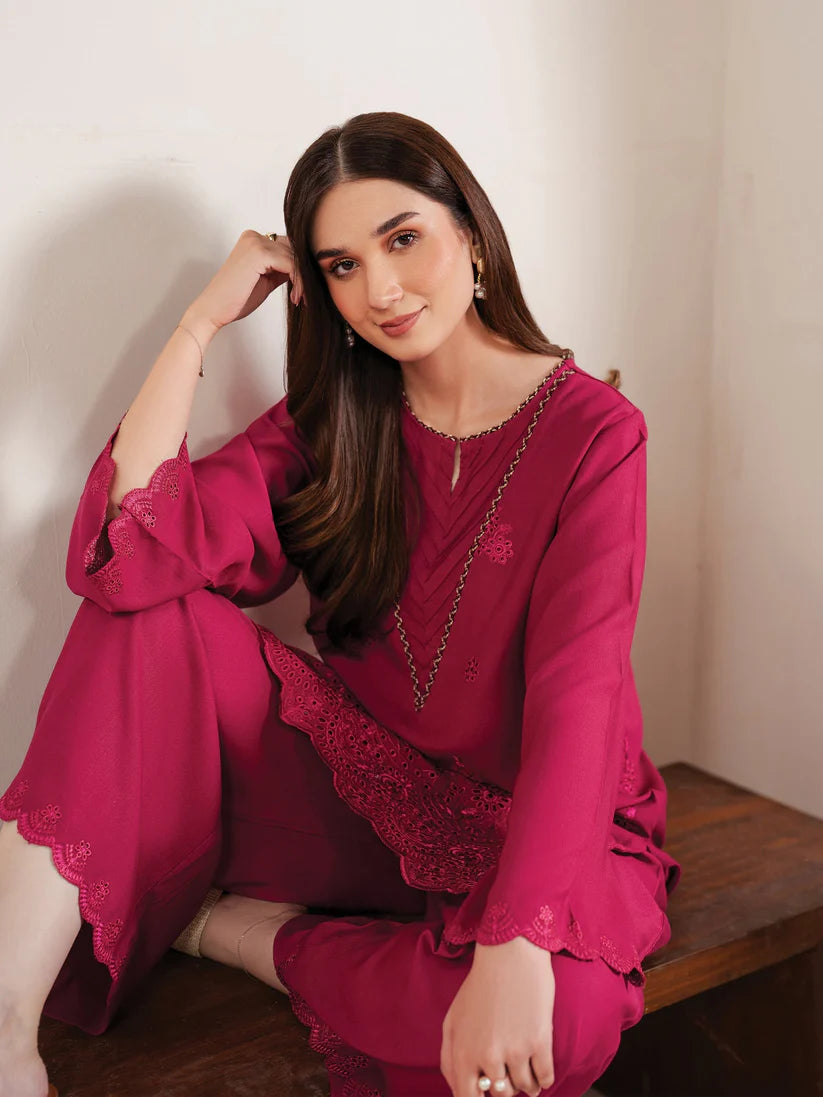 GARNET-3PC LAWN EMBROIDERED SHIRT WITH MONARK PRINT DUPATTA AND EMB TROUSER-D-3660