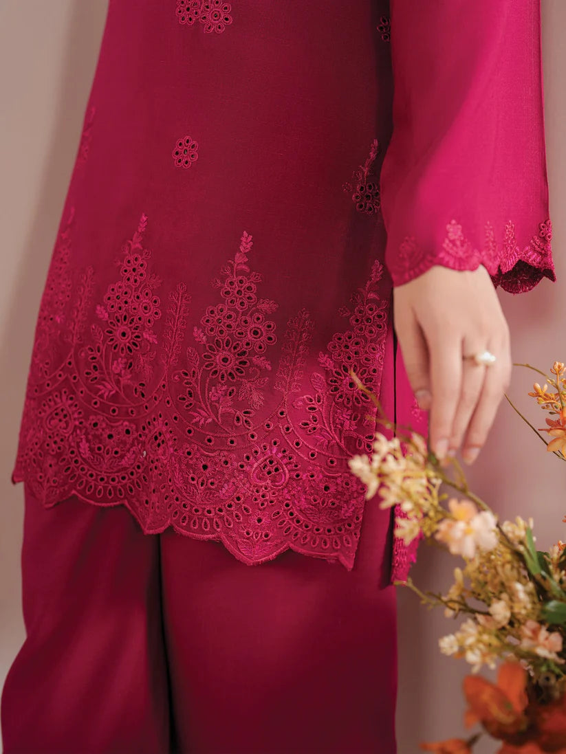 GARNET-3PC LAWN EMBROIDERED SHIRT WITH MONARK PRINT DUPATTA AND EMB TROUSER-D-3660