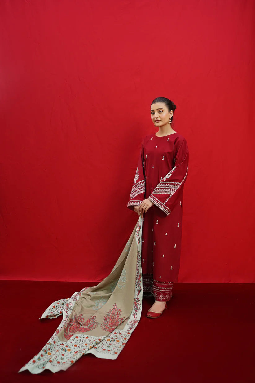 URGE-3PC LAWN EMBROIDERED SHIRT WITH MONARK PRINTED DUPATTA & EMB TROUSER-D-3574
