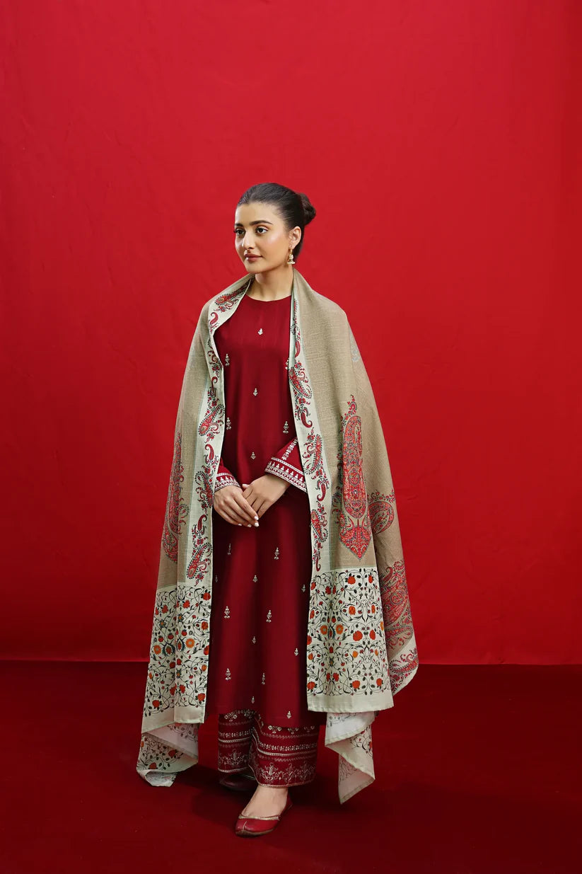 URGE-3PC LAWN EMBROIDERED SHIRT WITH MONARK PRINTED DUPATTA & EMB TROUSER-D-3574