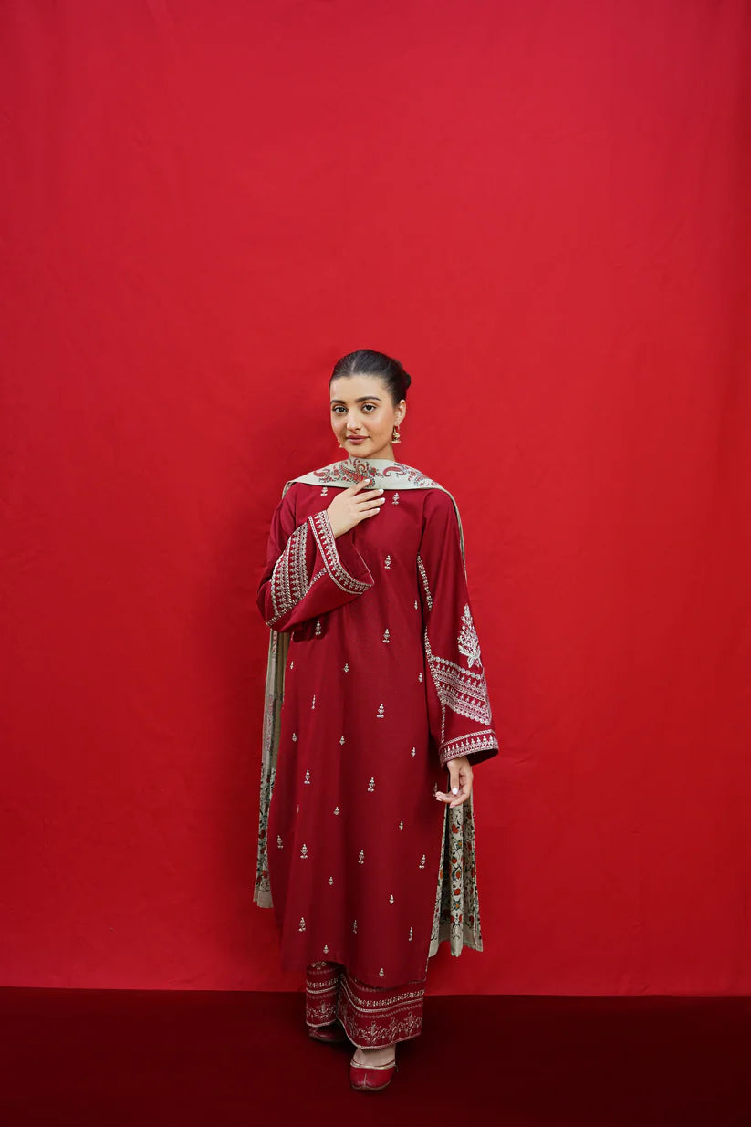 URGE-3PC LAWN EMBROIDERED SHIRT WITH MONARK PRINTED DUPATTA & EMB TROUSER-D-3574