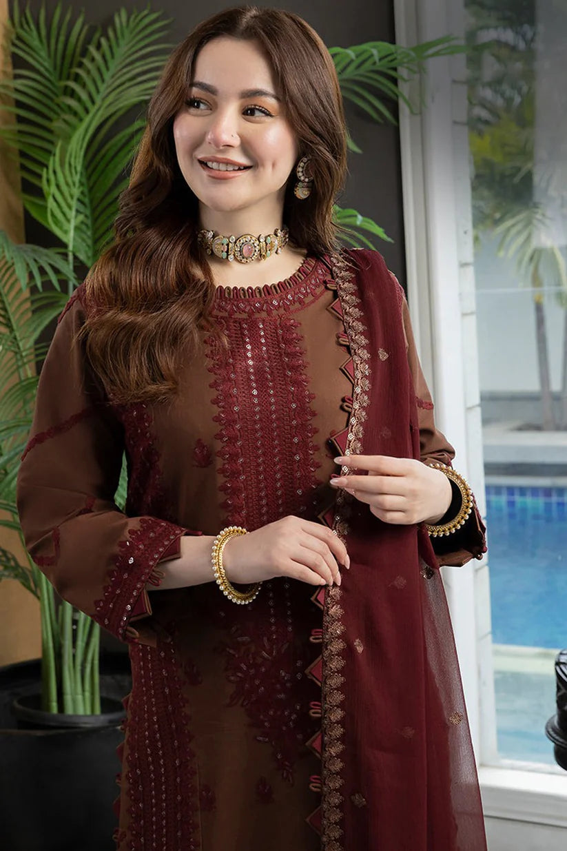 ASIM JOFA-3PC LAWN EMBROIDERED SHIRT WITH BAMBER CHIFFON EMBROIDERED DUPATTA AND TROUSER-D-3647
