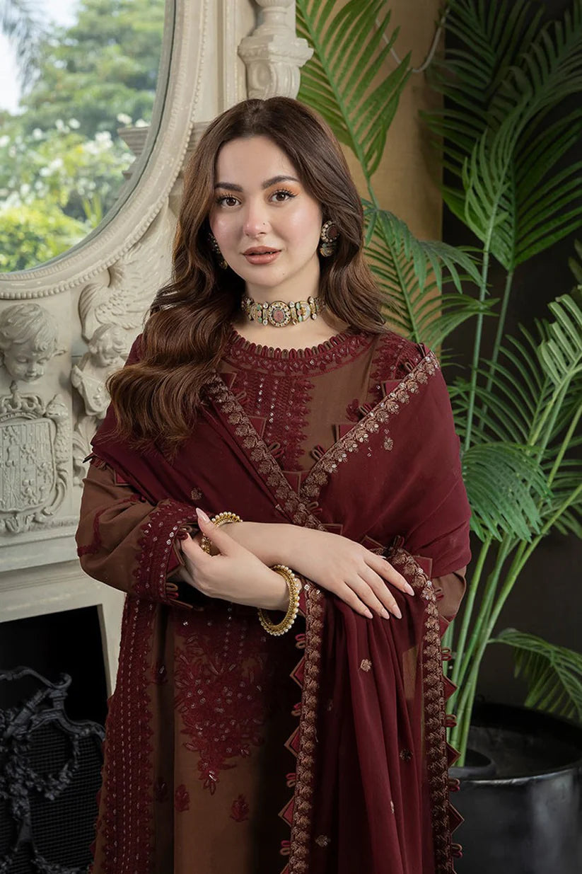 ASIM JOFA-3PC LAWN EMBROIDERED SHIRT WITH BAMBER CHIFFON EMBROIDERED DUPATTA AND TROUSER-D-3647