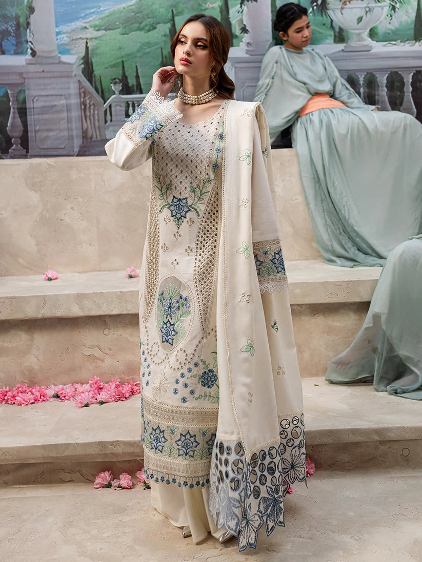 JAZMIN-3PC LAWN LASER EMBROIDERED SHIRT WITH LAWN LASER CUT EMBROIDERED READY TO WEAR DUPATTA-D-3650