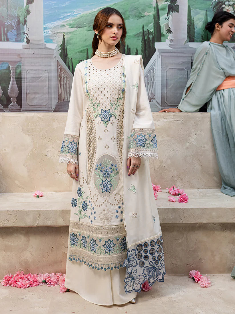 JAZMIN-3PC LAWN LASER EMBROIDERED SHIRT WITH LAWN LASER CUT EMBROIDERED READY TO WEAR DUPATTA-D-3650