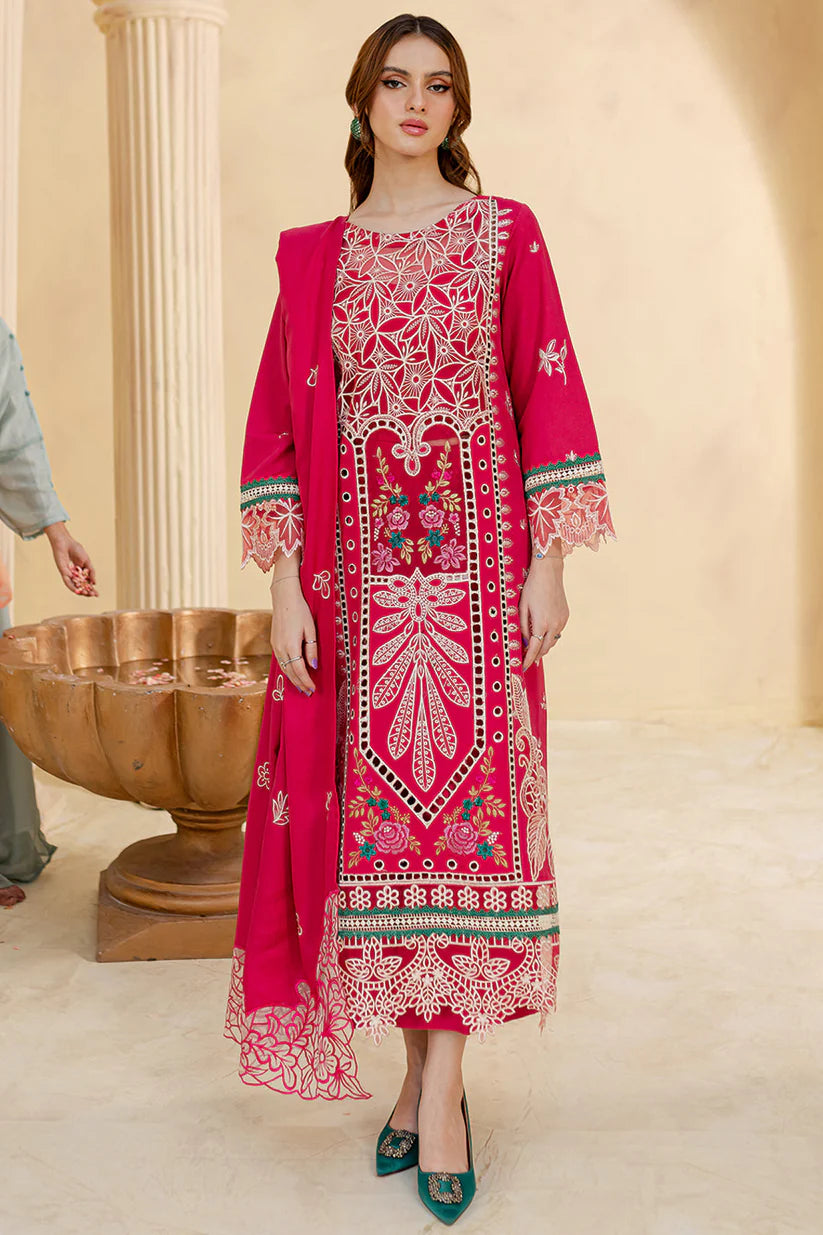JAZMIN-3PC LAWN LASER EMBROIDERED SHIRT WITH LAWN LASER EMBROIDERED READY TO WEAR DUPATTA-D-3649