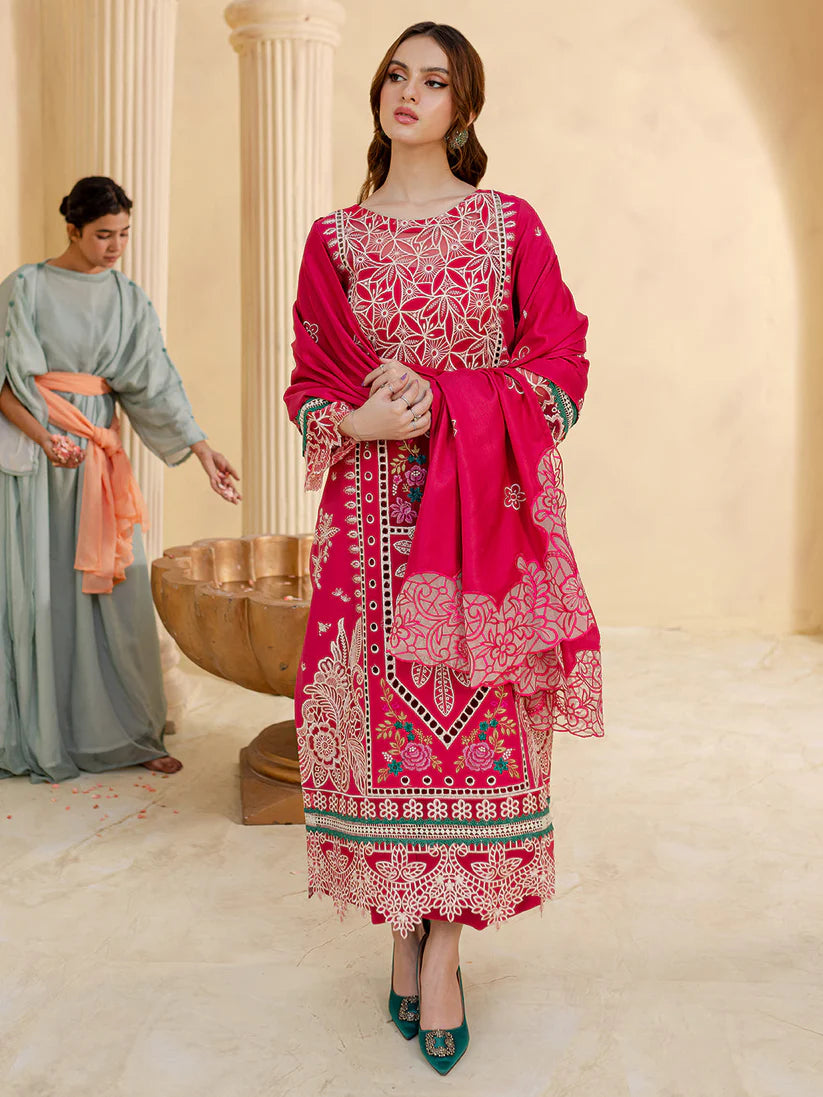 JAZMIN-3PC LAWN LASER EMBROIDERED SHIRT WITH LAWN LASER EMBROIDERED READY TO WEAR DUPATTA-D-3649