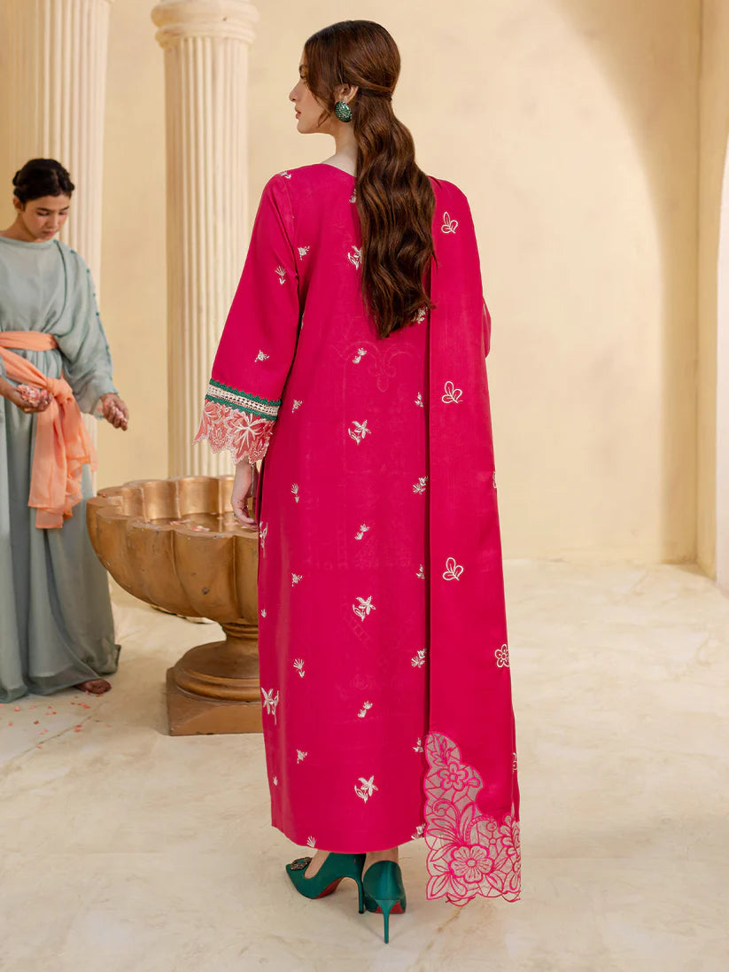 JAZMIN-3PC LAWN LASER EMBROIDERED SHIRT WITH LAWN LASER EMBROIDERED READY TO WEAR DUPATTA-D-3649