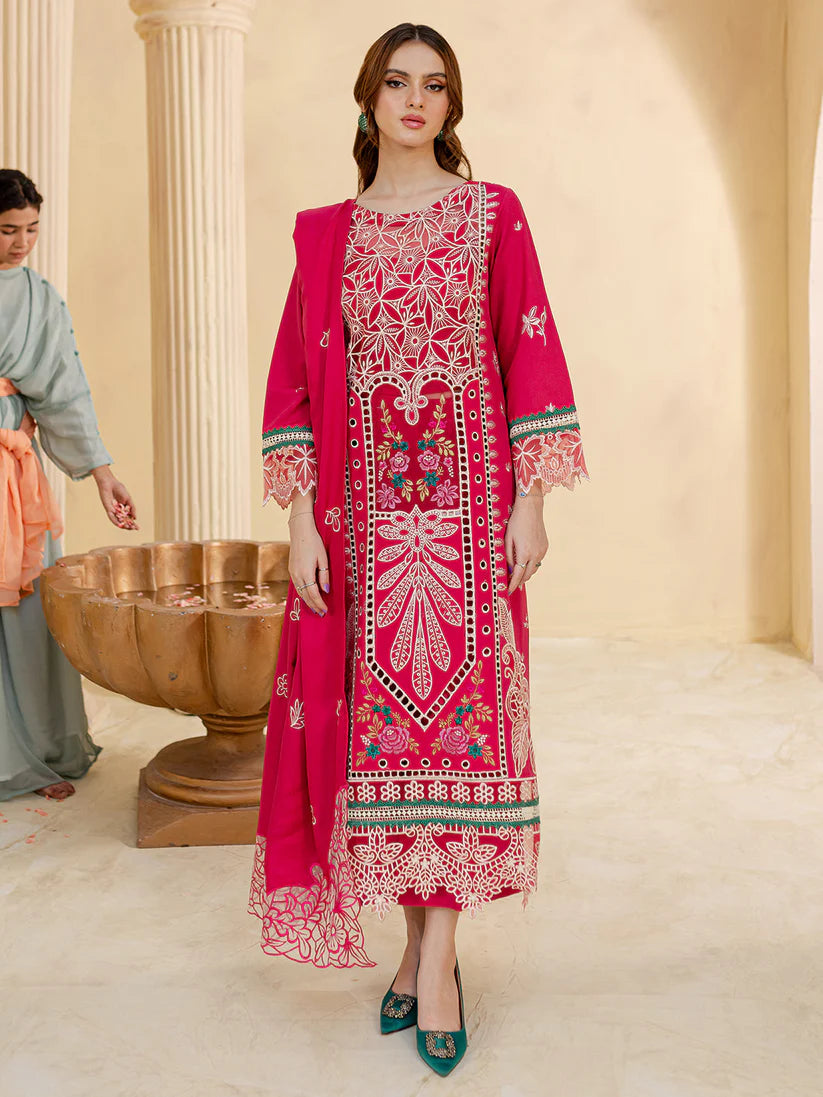 JAZMIN-3PC LAWN LASER EMBROIDERED SHIRT WITH LAWN LASER EMBROIDERED READY TO WEAR DUPATTA-D-3649