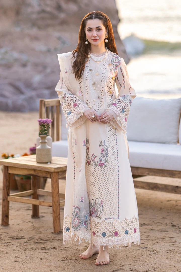 QALAMQAR- 3PC CHIKENKARI LAWN EMBROIDERED WITH ORGANZA HEAVY EMBROIDERED READY TO WEAR DUPATTA