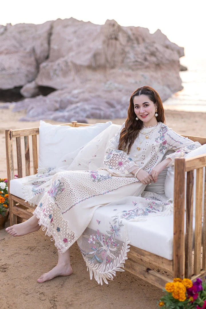 QALAMQAR- 3PC CHIKENKARI LAWN EMBROIDERED WITH ORGANZA HEAVY EMBROIDERED READY TO WEAR DUPATTA