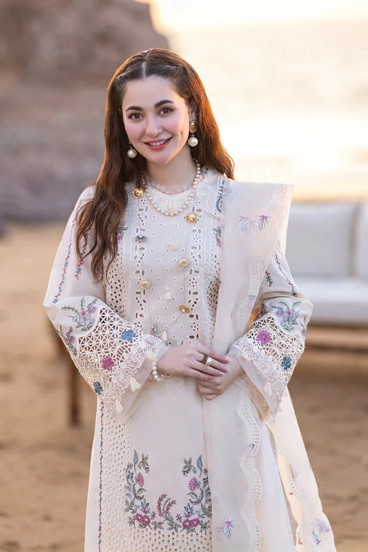 QALAMQAR- 3PC CHIKENKARI LAWN EMBROIDERED WITH ORGANZA HEAVY EMBROIDERED READY TO WEAR DUPATTA