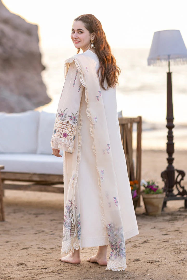 QALAMQAR- 3PC CHIKENKARI LAWN EMBROIDERED WITH ORGANZA HEAVY EMBROIDERED READY TO WEAR DUPATTA