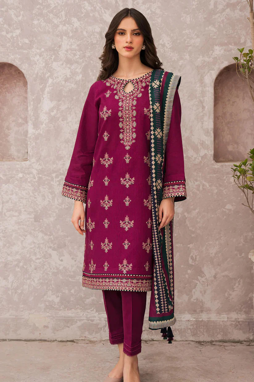 JAZMIN 3PC LAWN EMBROIDERED SHIRT WITH MONARK PRINT DUAPATTA-D- 3505