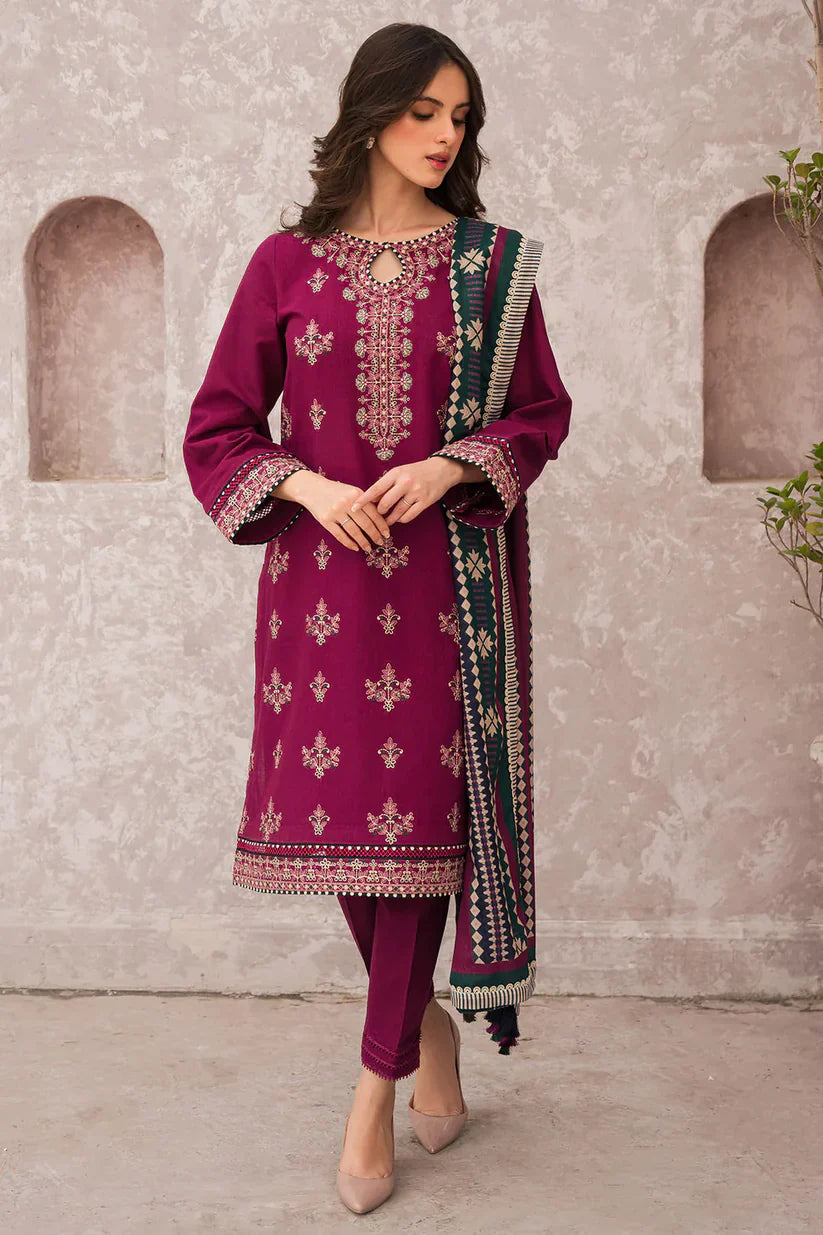 JAZMIN 3PC LAWN EMBROIDERED SHIRT WITH MONARK PRINT DUAPATTA-D- 3505