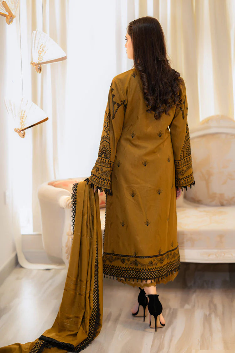 LIBAAS-3PC DHANAK EMBROIDERED SHIRT WITH DHANAK EMBROIDERED SHAWL & EMB TROUSER (UNSTITCHED)