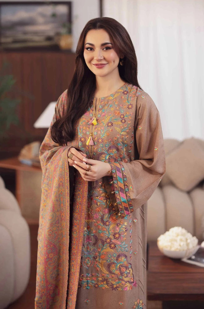 Nishat - 3PC Unstitched Dhanak Embroidered Shirt with Printed Shawl