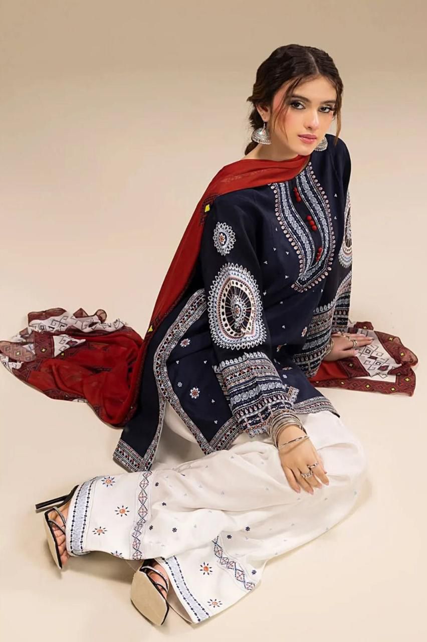 BAROQUE UNSTITCHED 3PC LAWN EMBRIODED WITH VOIL DIGITAL PRINT DUPATTA BIC_1109