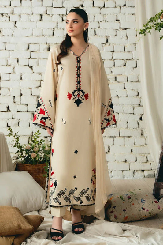 Asim Jofa-Lawn 3pc Embroidered Shirt With Bamber Chiffon Dupatta & Trouser-D-3566